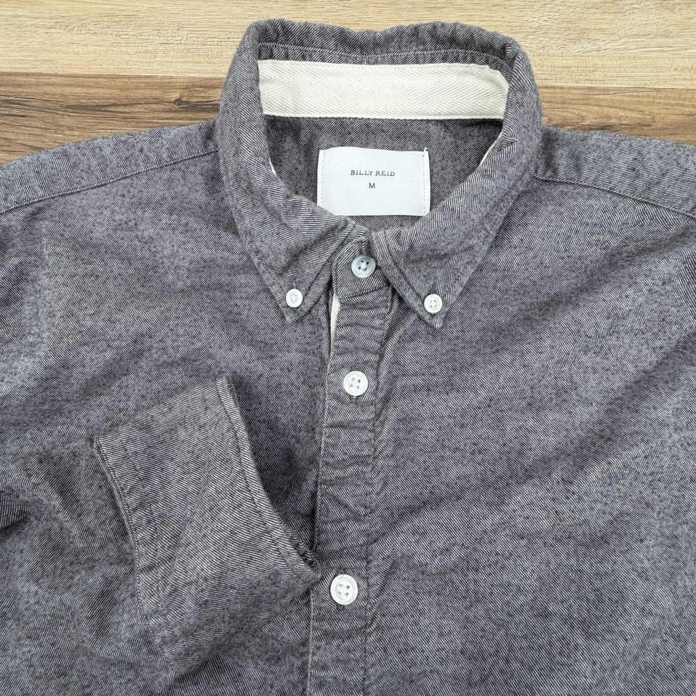 Billy Reid Flannel Shirt Mens Medium Gray Micro Stripe Cotton Button Up